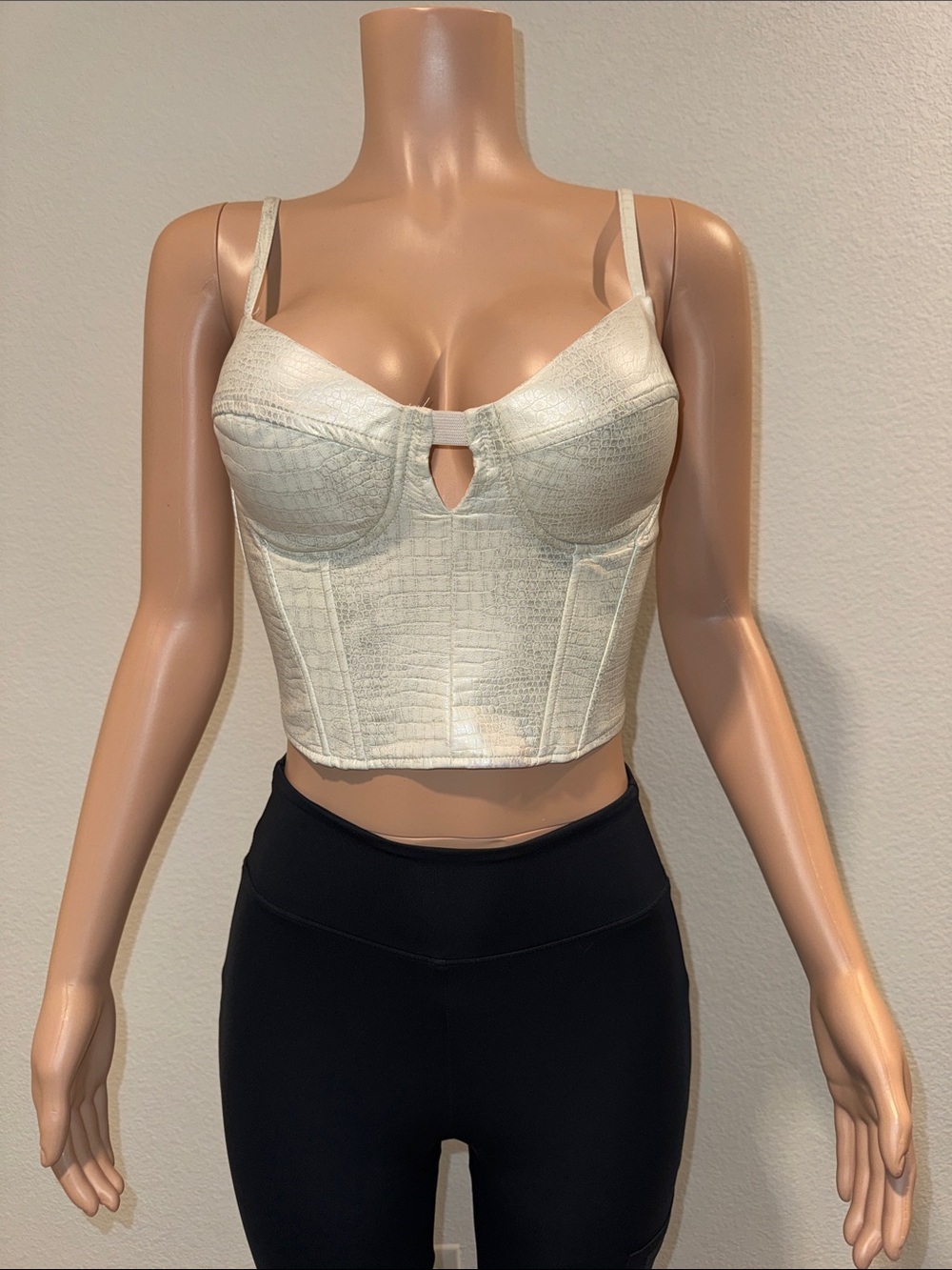 Ivory Croc-Texture Bustier Crop Top